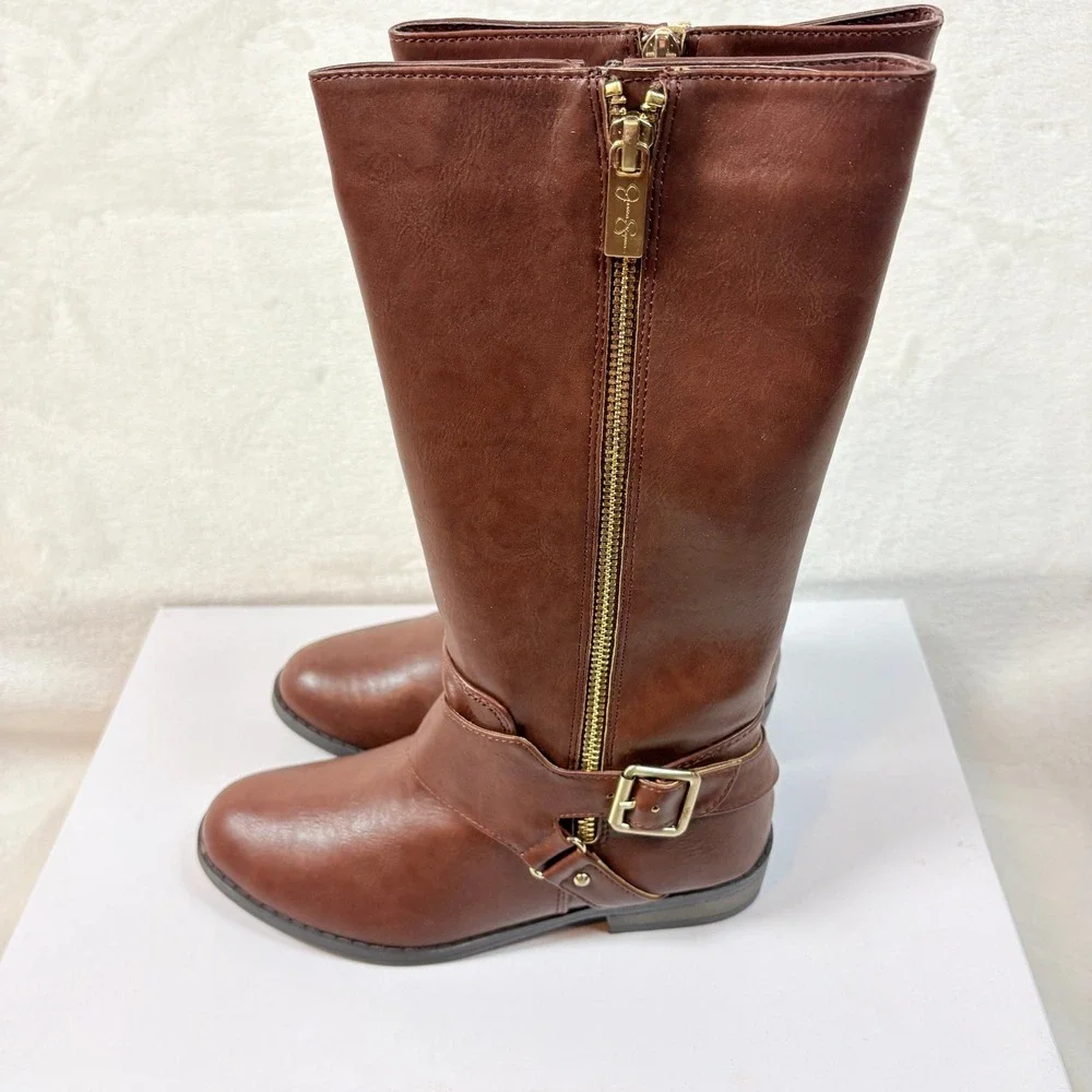 Jessica Simpson Girls Tall Riding Boots Kids Sz 2 Kingsley Brown‎ Faux Leather